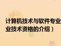 计算机技术与软件专业技术资格（关于计算机技术与软件专业技术资格的介绍）