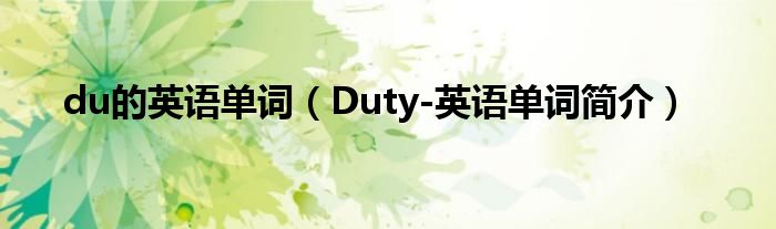 du的英语单词（Duty